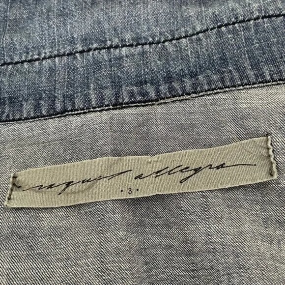 Raquel Allegra Blue Cotton Denim Fringe-Hem Button Down Shirt – Size 3 (Medium) - Picture 5 of 7